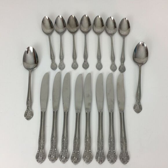(JL) Nasco Pamela Pattern Stainless Flatware Japan Knife Spoon 17pcs - Picture 1 of 9